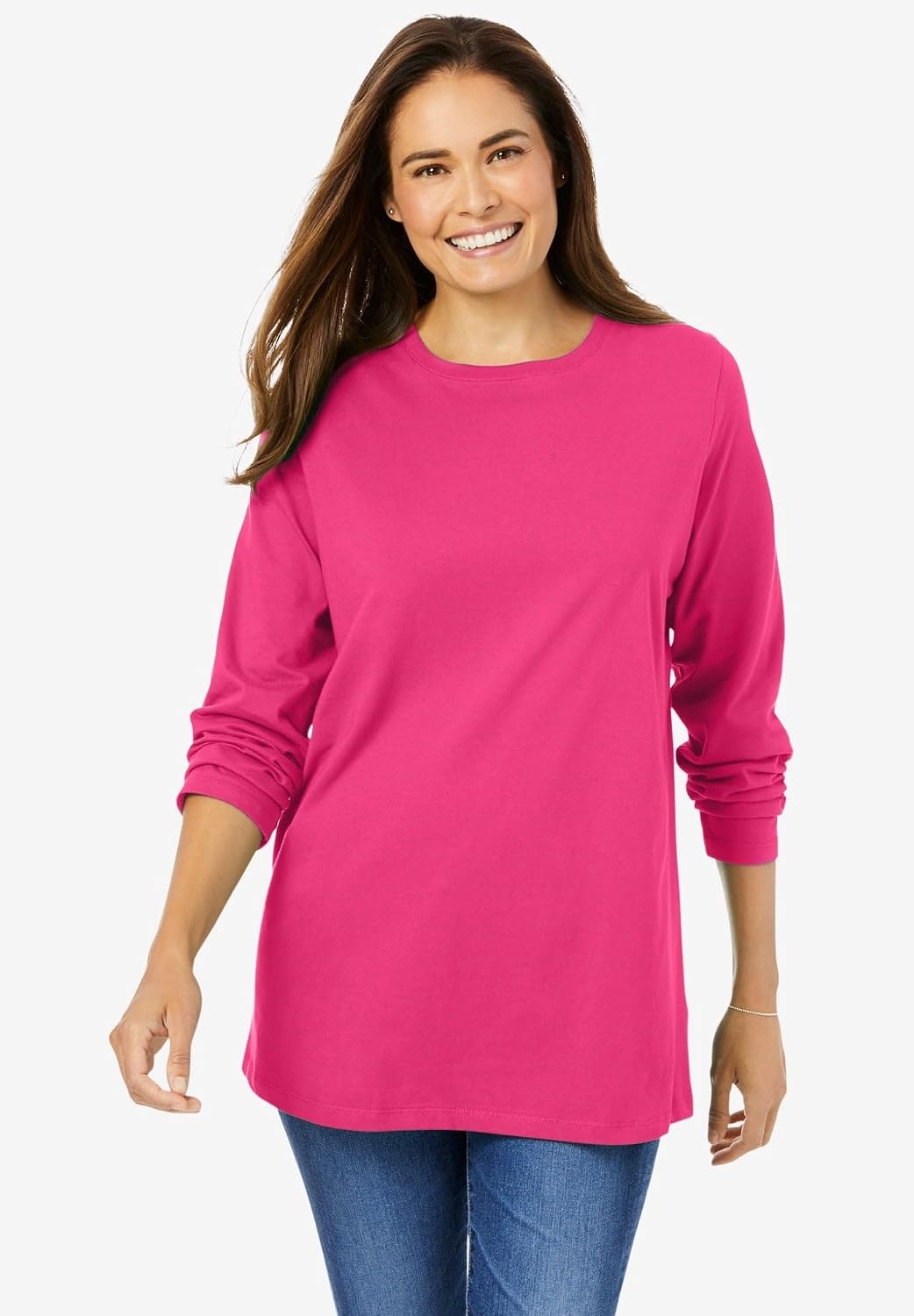 image:imageWoman Within Plus Size Perfect LongSleeve Crewneck Tee Petite AvailableDeep Claret