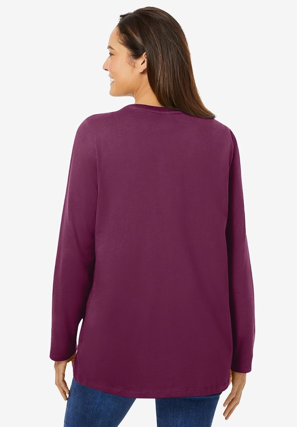 image:imageWoman Within Plus Size Perfect LongSleeve Crewneck Tee Petite AvailableDeep Claret