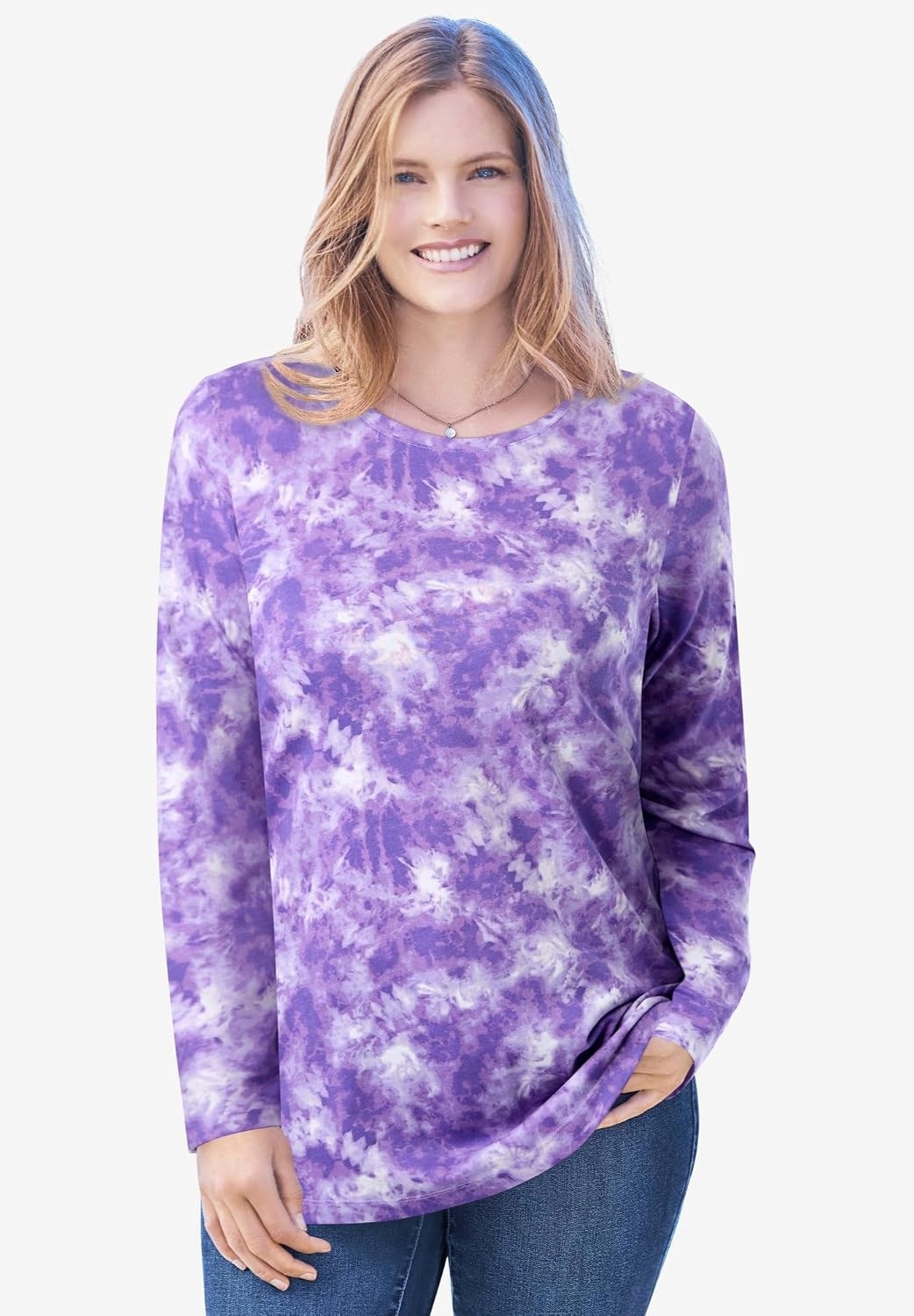 image:imageWoman Within Plus Size Perfect LongSleeve Crewneck Tee Petite AvailableDeep Claret