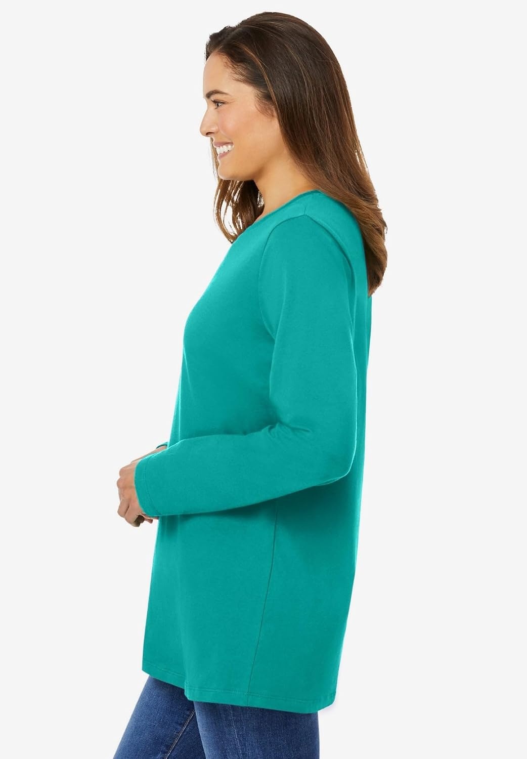 image:imageWoman Within Plus Size Perfect LongSleeve Crewneck Tee Petite AvailableWaterfall