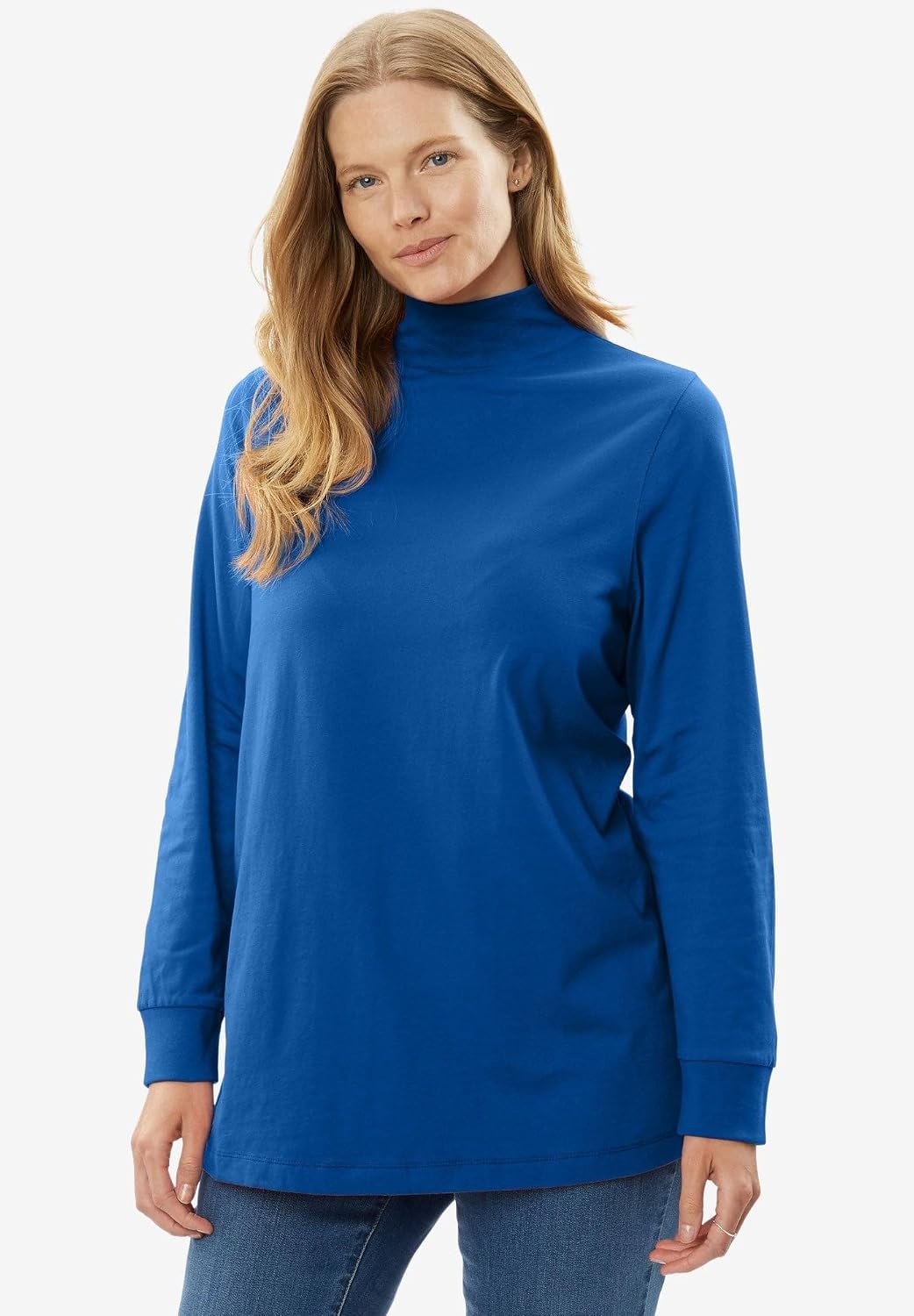 image:imageWoman Within Plus Size Perfect LongSleeve Mockneck Tee Petite AvailableEmerald Green