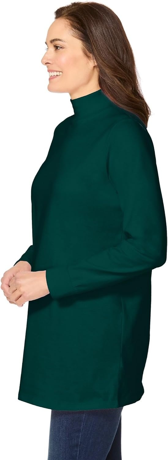 image:imageWoman Within Plus Size Perfect LongSleeve Mockneck Tee Petite AvailableEmerald Green