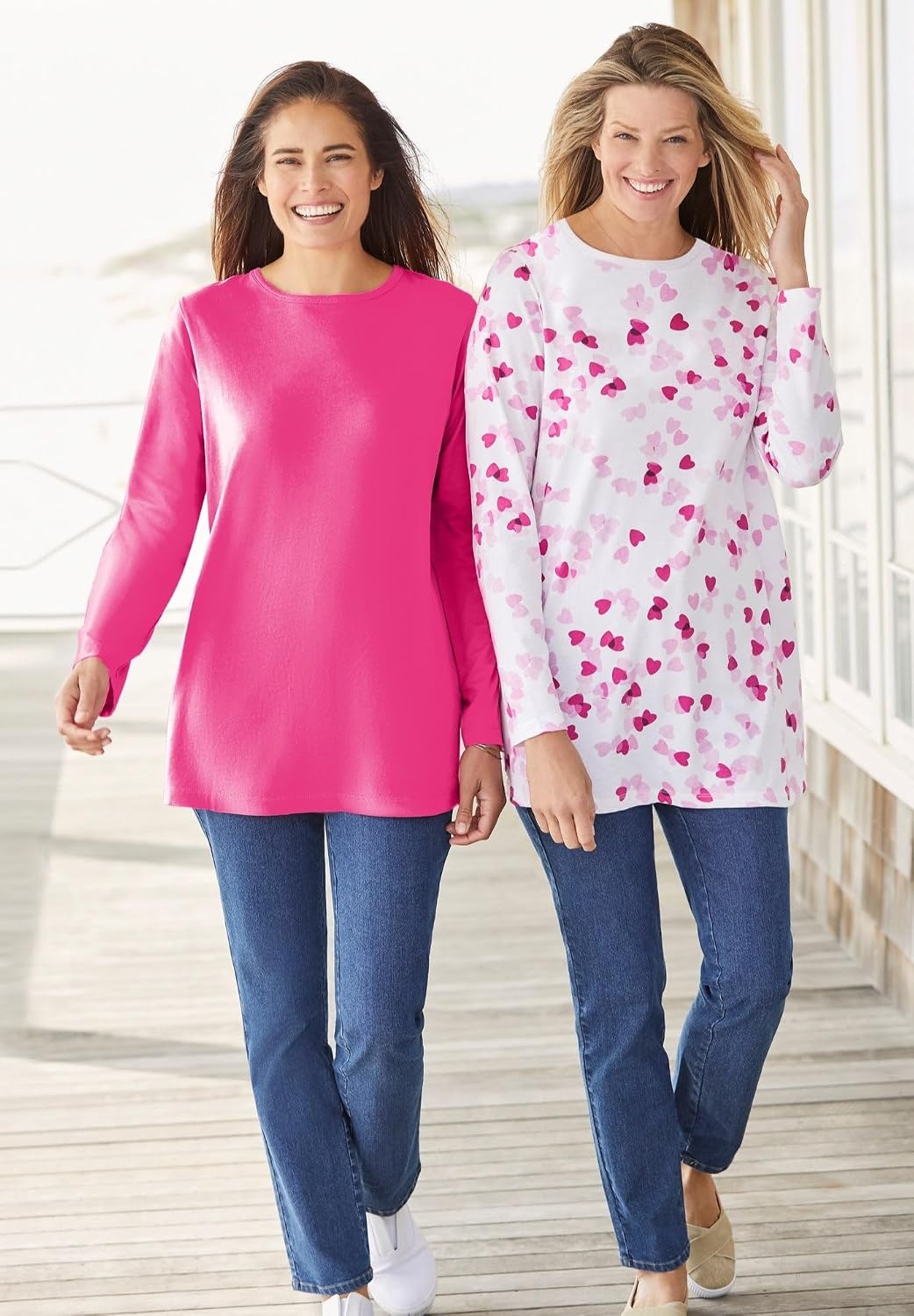 image:imageWoman Within Plus Size Perfect Printed LongSleeve Crewneck TeePale Indigo Tapestry