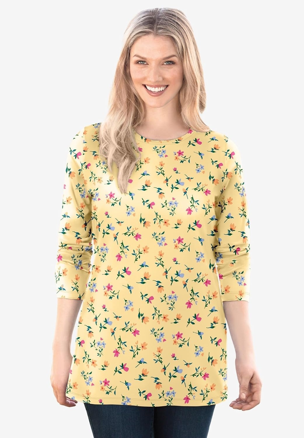 image:imageWoman Within Plus Size Perfect Printed LongSleeve Crewneck TeePale Indigo Tapestry
