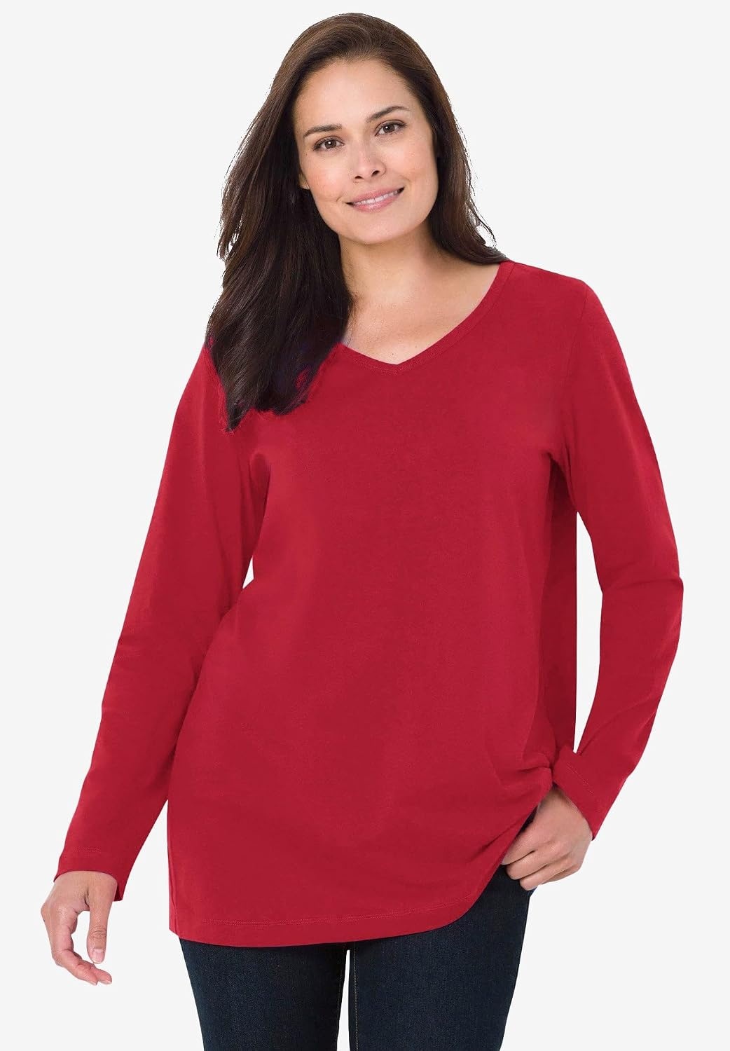 image:imageWoman Within Plus Size Perfect Printed LongSleeve VNeck TeePale Indigo Tapestry