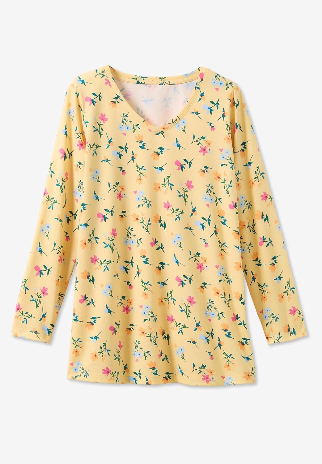 image:imageWoman Within Plus Size Perfect Printed LongSleeve VNeck TeePale Indigo Tapestry