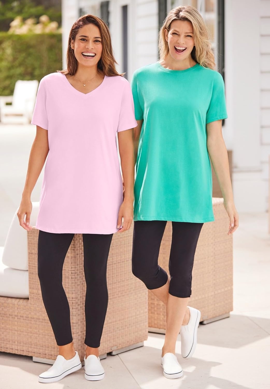 image:imageWoman Within Plus Size Perfect Printed ShortSleeve VNeck TunicEmerald Green Field Floral