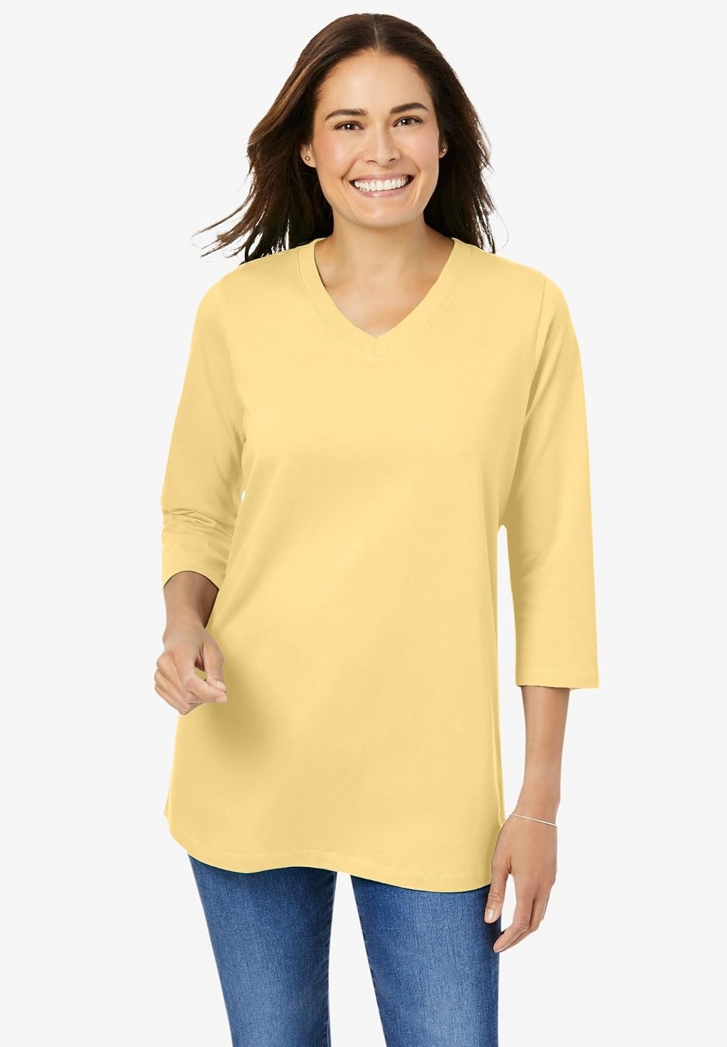 image:imageWoman Within Plus Size Perfect Printed ThreeQuarter Sleeve VNeck TeeWaterfall Multi Bloom