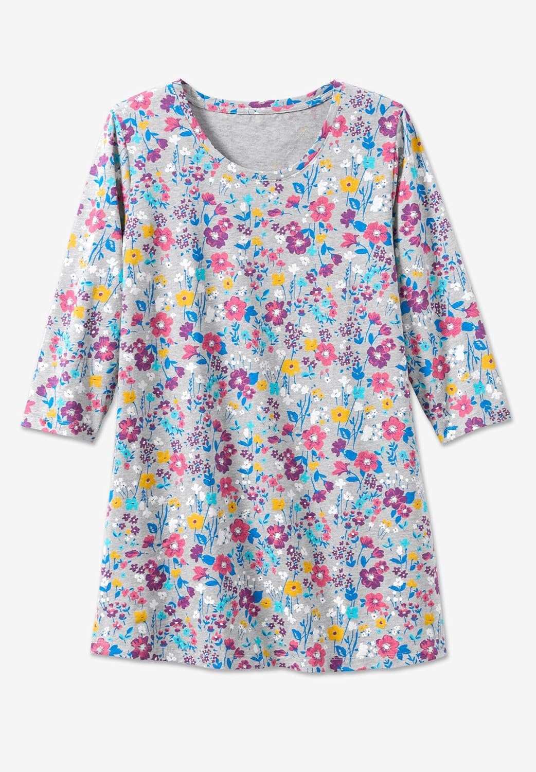 image:imageWoman Within Plus Size Perfect Printed ThreeQuarterSleeve Scoopneck TunicIvory Claret Floral Vine