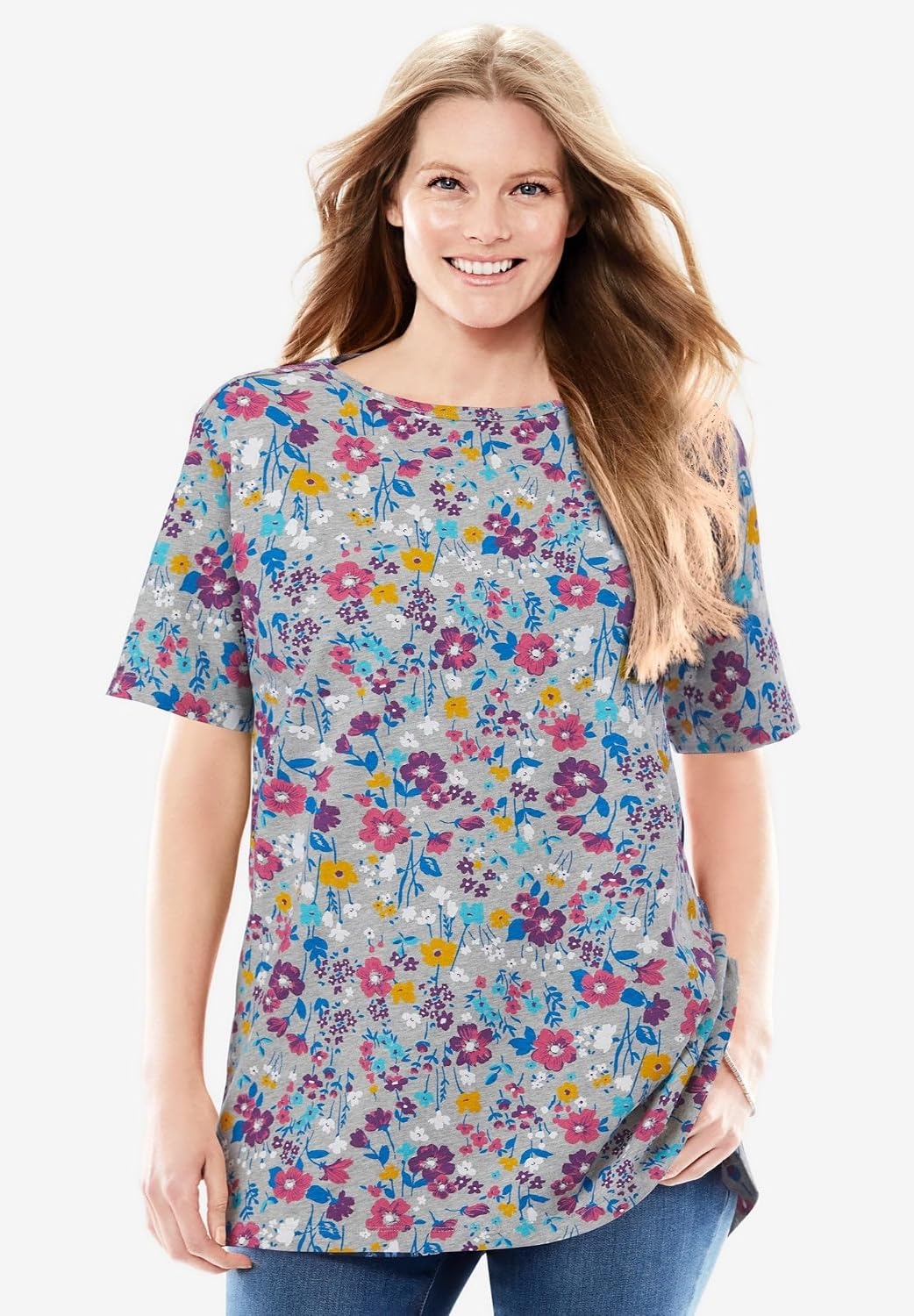 image:imageWoman Within Plus Size Perfect ShortSleeve Boatneck TunicDeep Teal