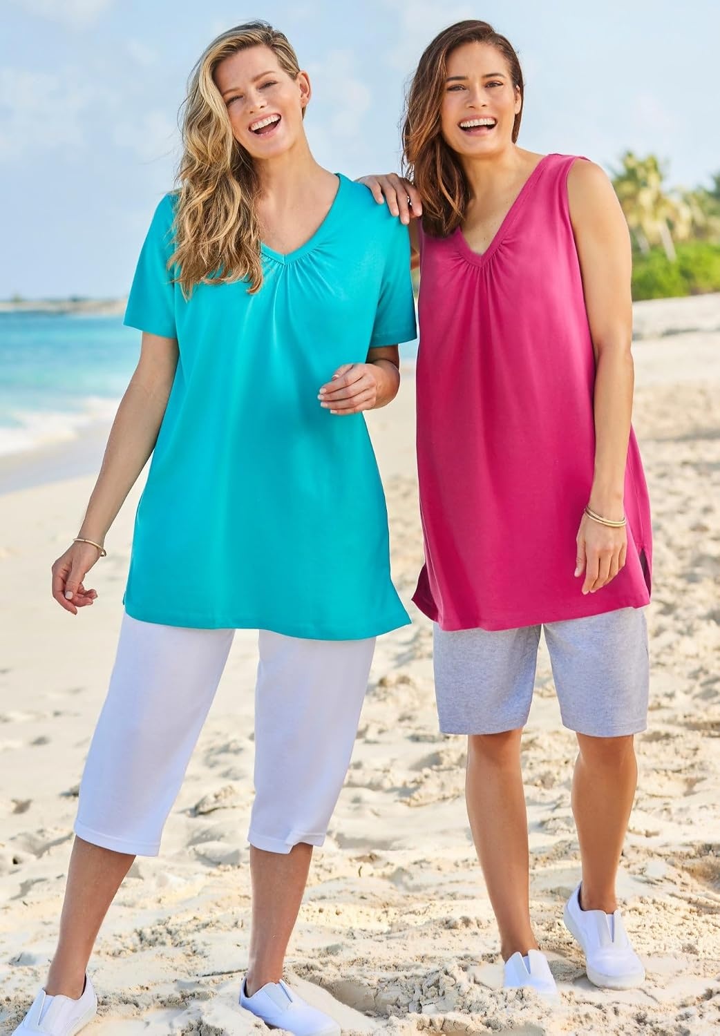 image:imageWoman Within Plus Size Perfect Sleeveless Shirred VNeck TunicDeep Teal