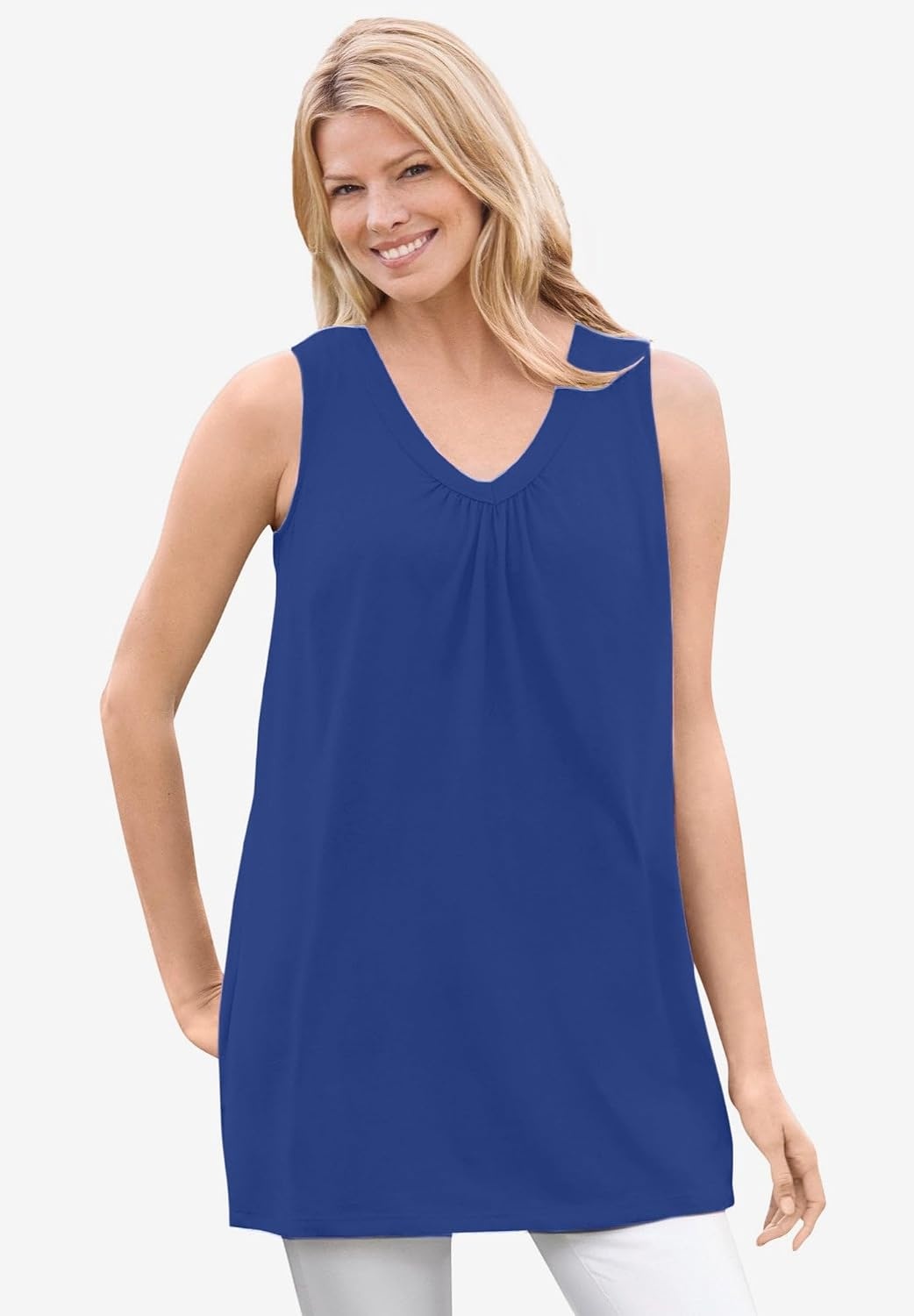 image:imageWoman Within Plus Size Perfect Sleeveless Shirred VNeck TunicDeep Teal