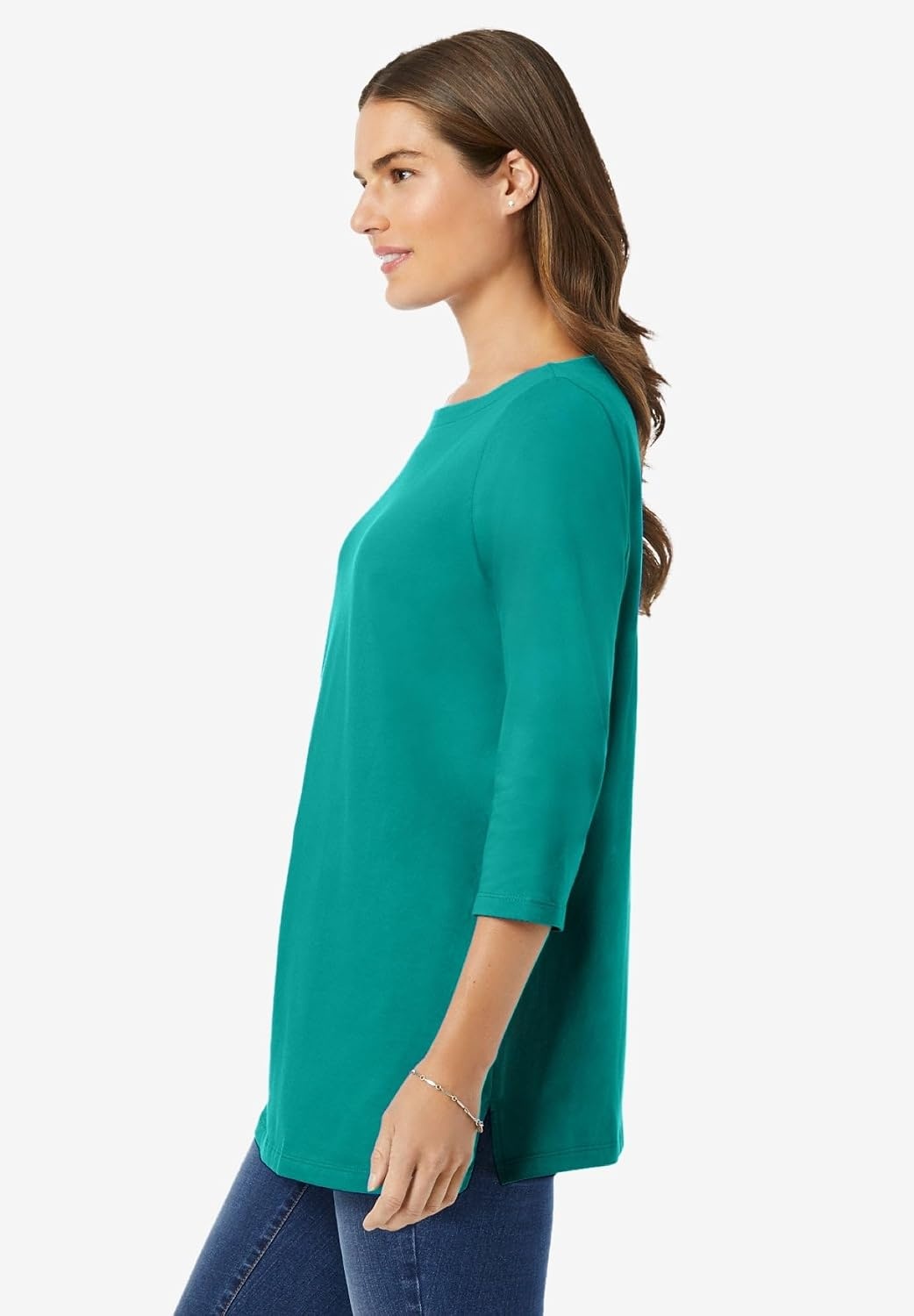 image:imageWoman Within Plus Size Perfect ThreeQuarter Sleeve Boatneck TeeWaterfall