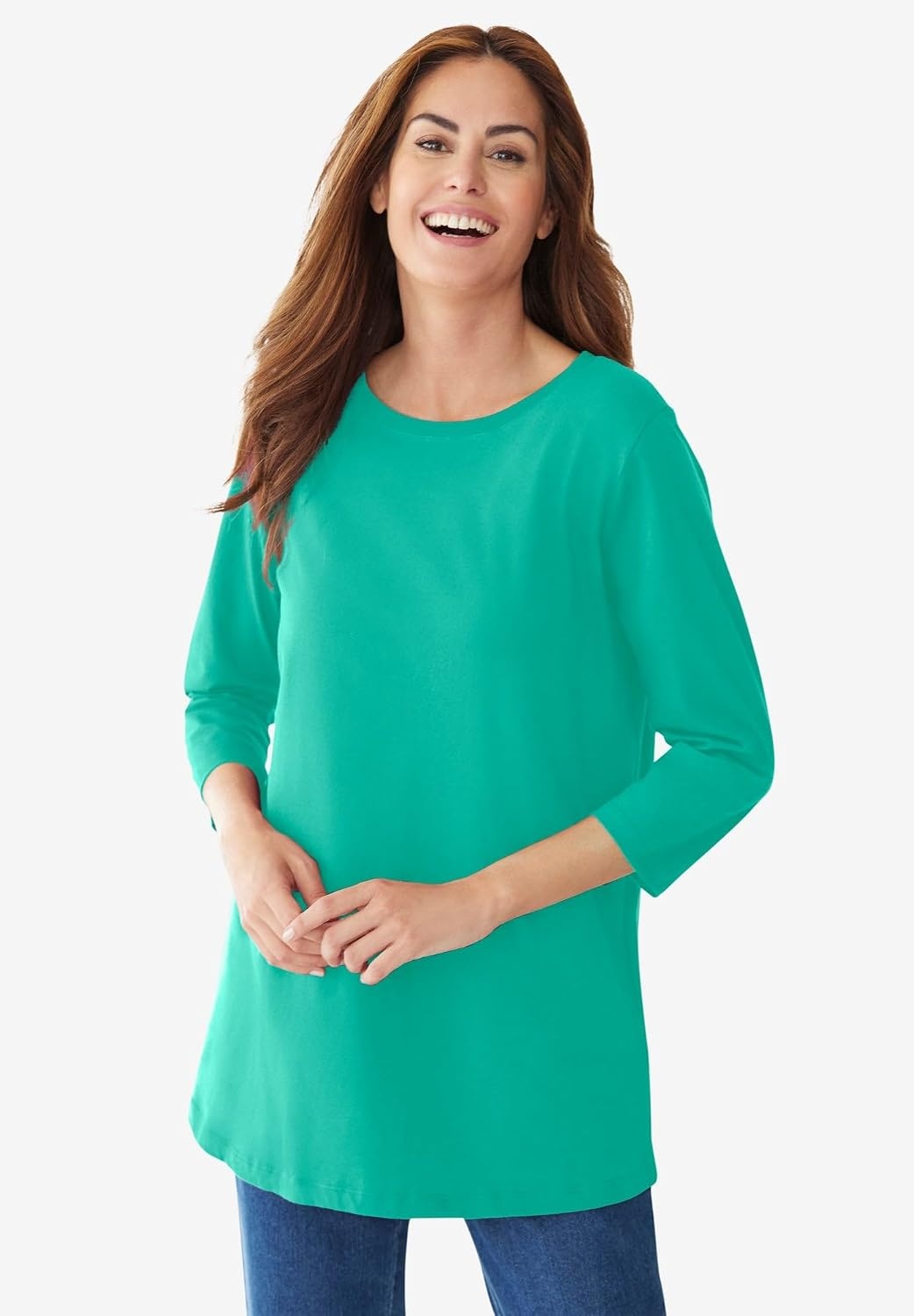 image:imageWoman Within Plus Size Perfect ThreeQuarter Sleeve Crewneck TeeDeep Claret