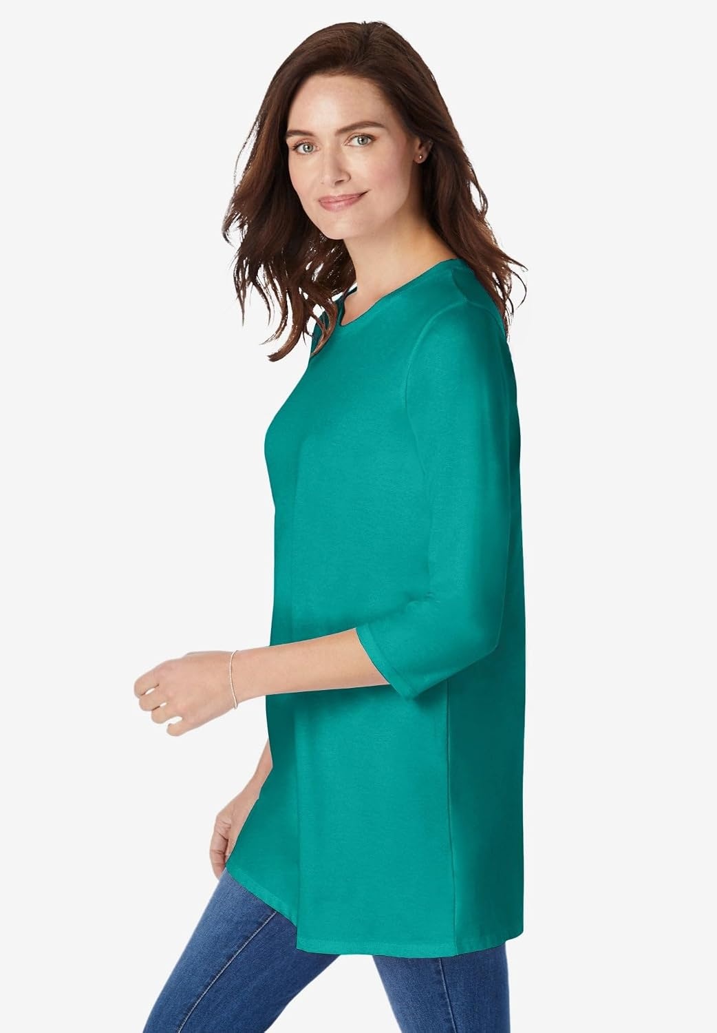 image:imageWoman Within Plus Size Perfect ThreeQuarter Sleeve Crewneck TunicWaterfall