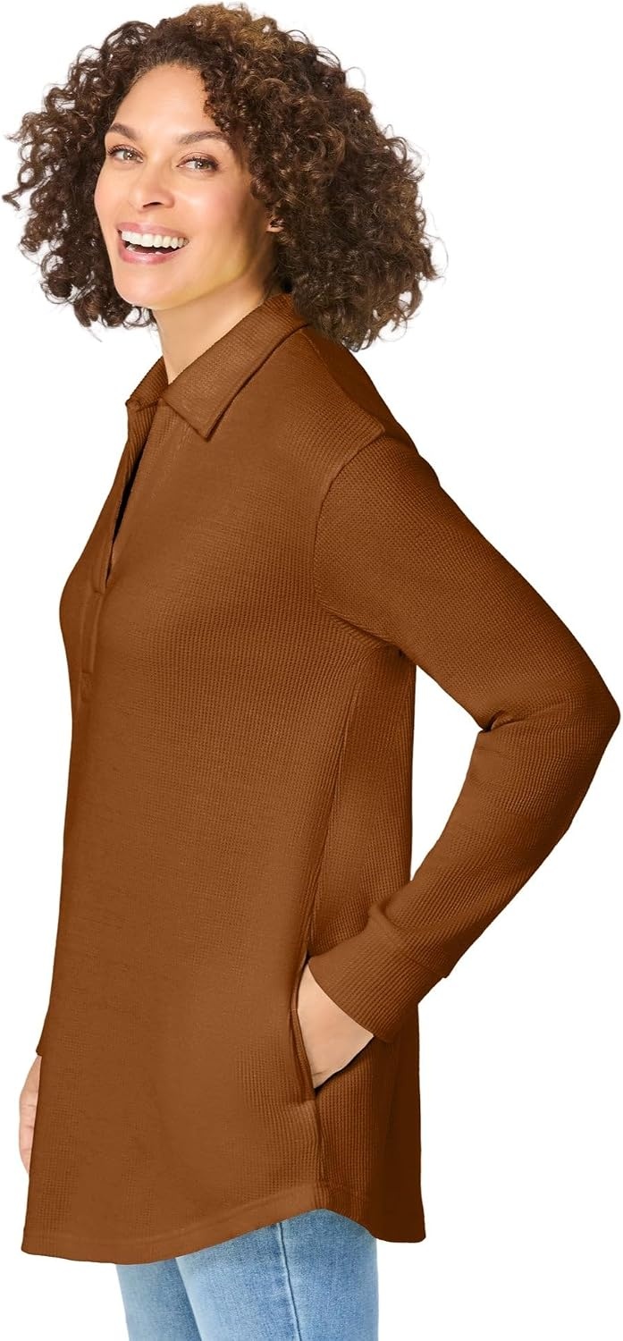 image:imageWoman Within Plus Size Relaxed WaffleThermal TunicAntique Copper