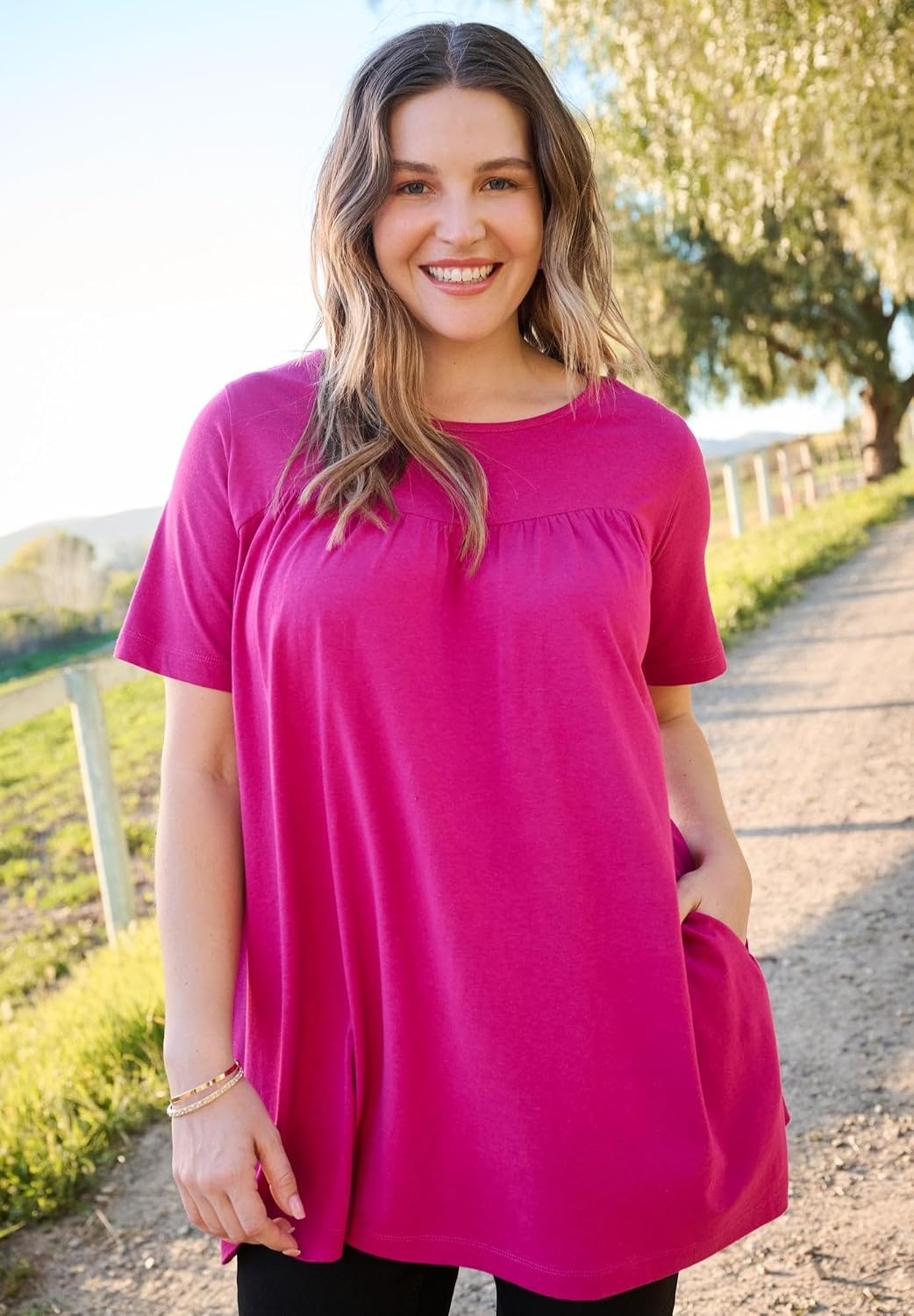 image:imageWoman Within Plus Size Shirred Yoke Swing TunicRaspberry