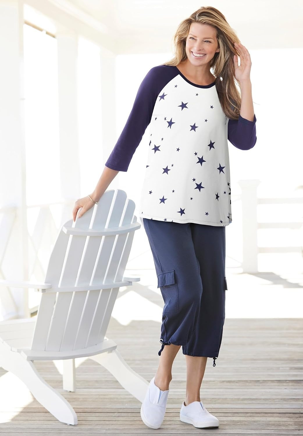 image:imageWoman Within Plus Size ThreeQuarter Sleeve Baseball TeeBlack Heather Grey