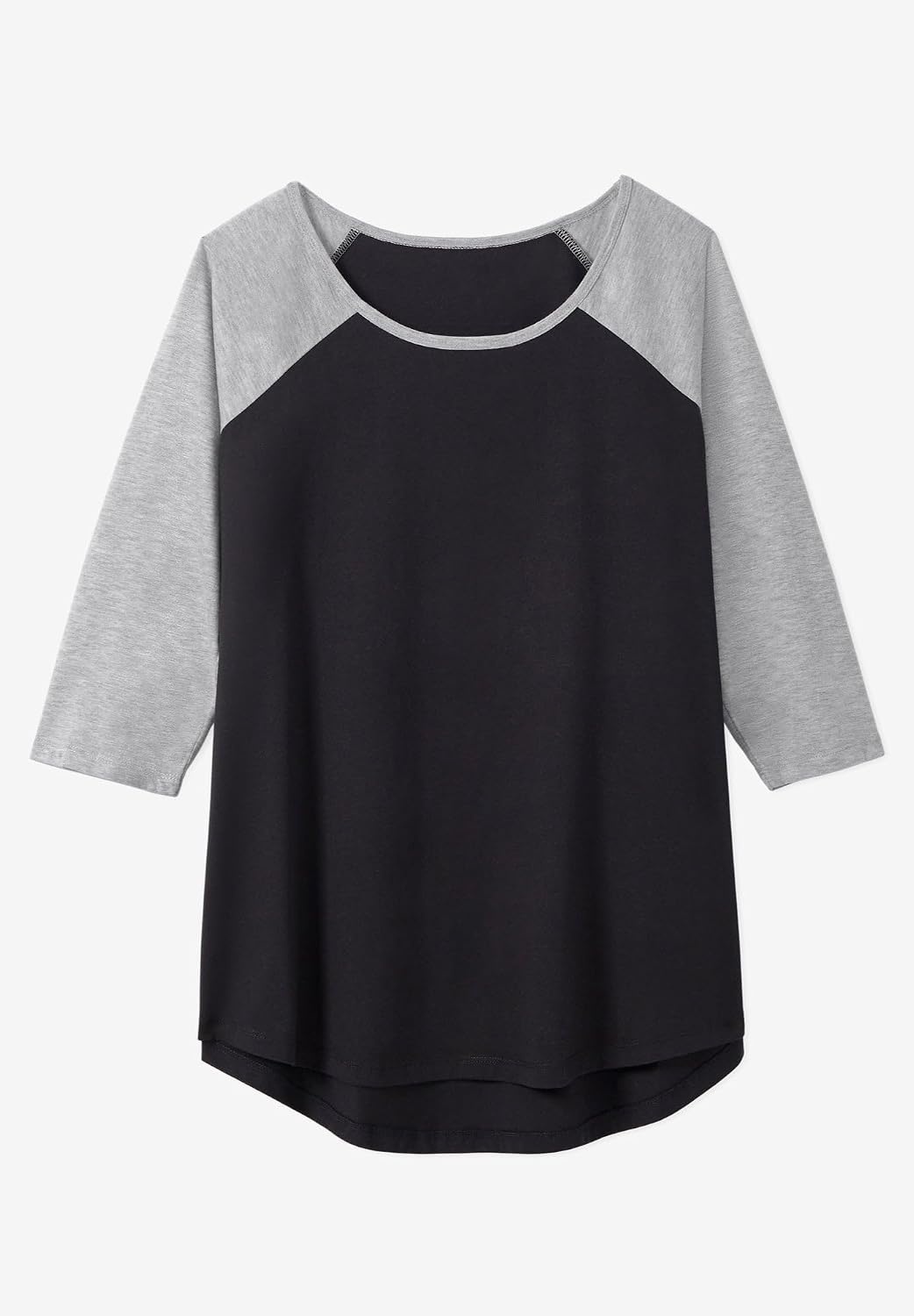 image:imageWoman Within Plus Size ThreeQuarter Sleeve Baseball TeeBlack Heather Grey