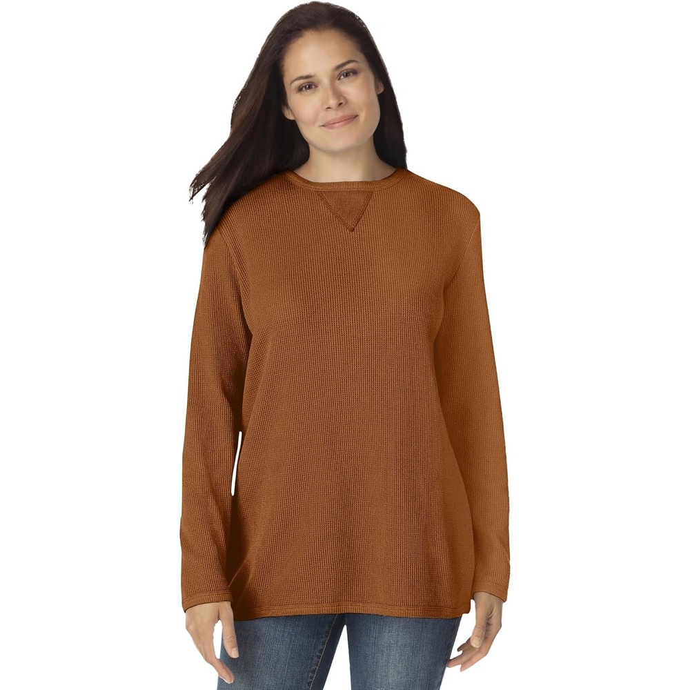image:imageWoman Within LongSleeve Crewneck Soft Waffle Knit Thermal ShirtAntique Copper