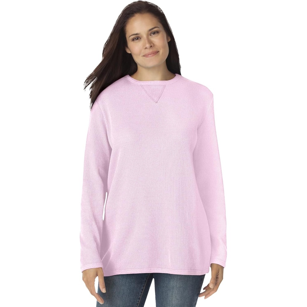 image:imageWoman Within LongSleeve Crewneck Soft Waffle Knit Thermal ShirtPink