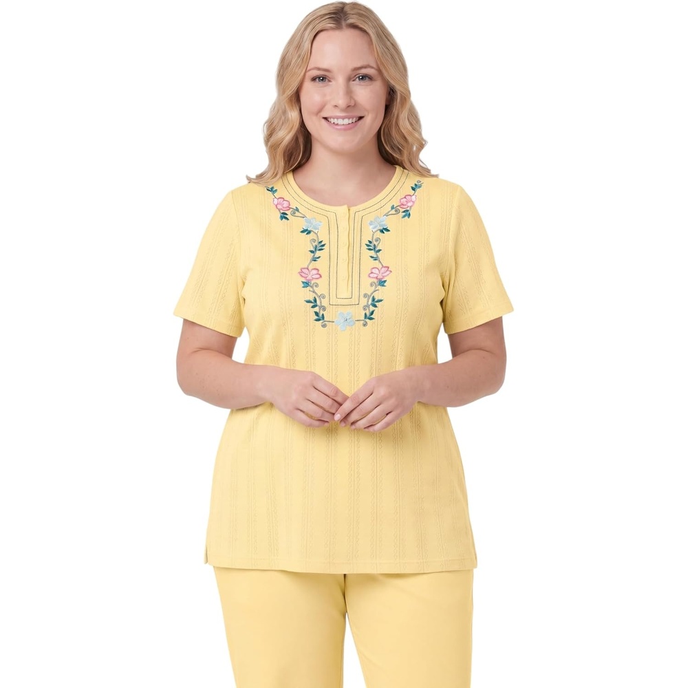 image:imageWoman Within Plus Size 7Day Embroidered Pointelle TunicBanana Floral Embroidery