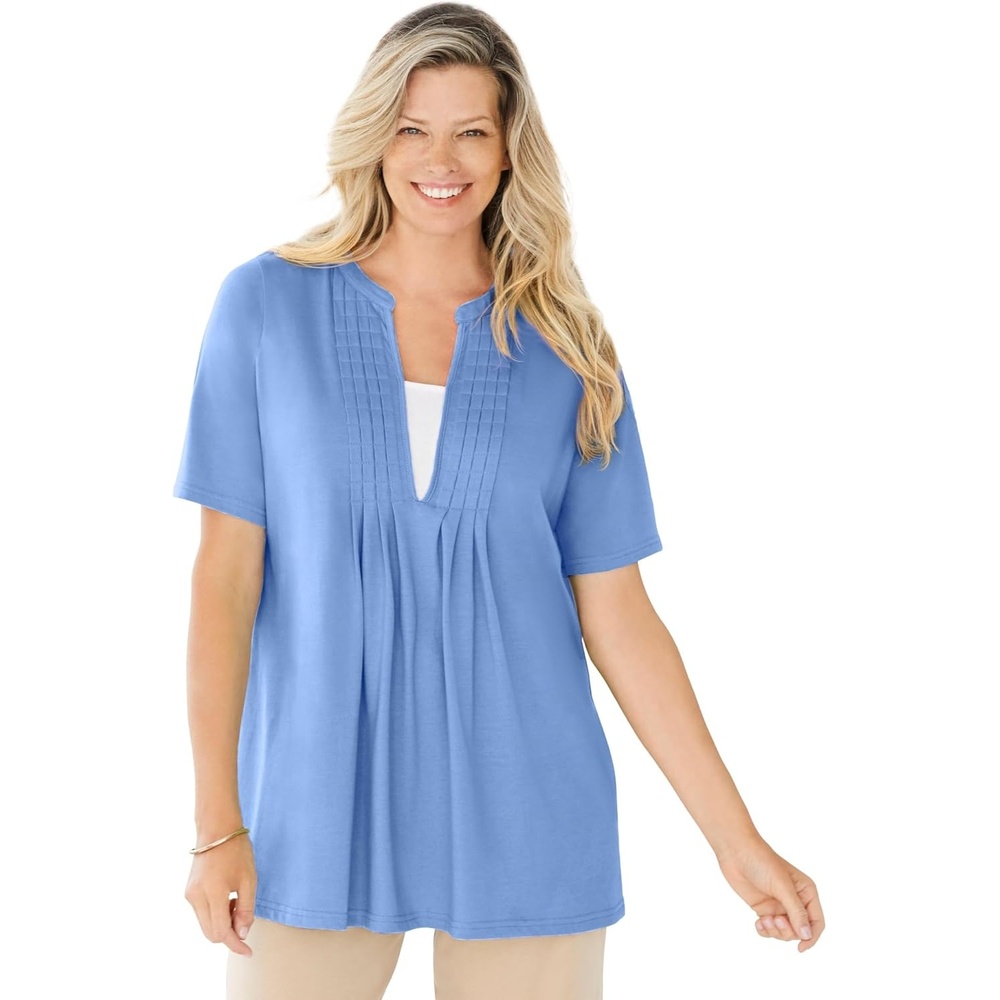 image:imageWoman Within Plus Size 7Day LayerLook ElbowSleeve TeeFrench Blue