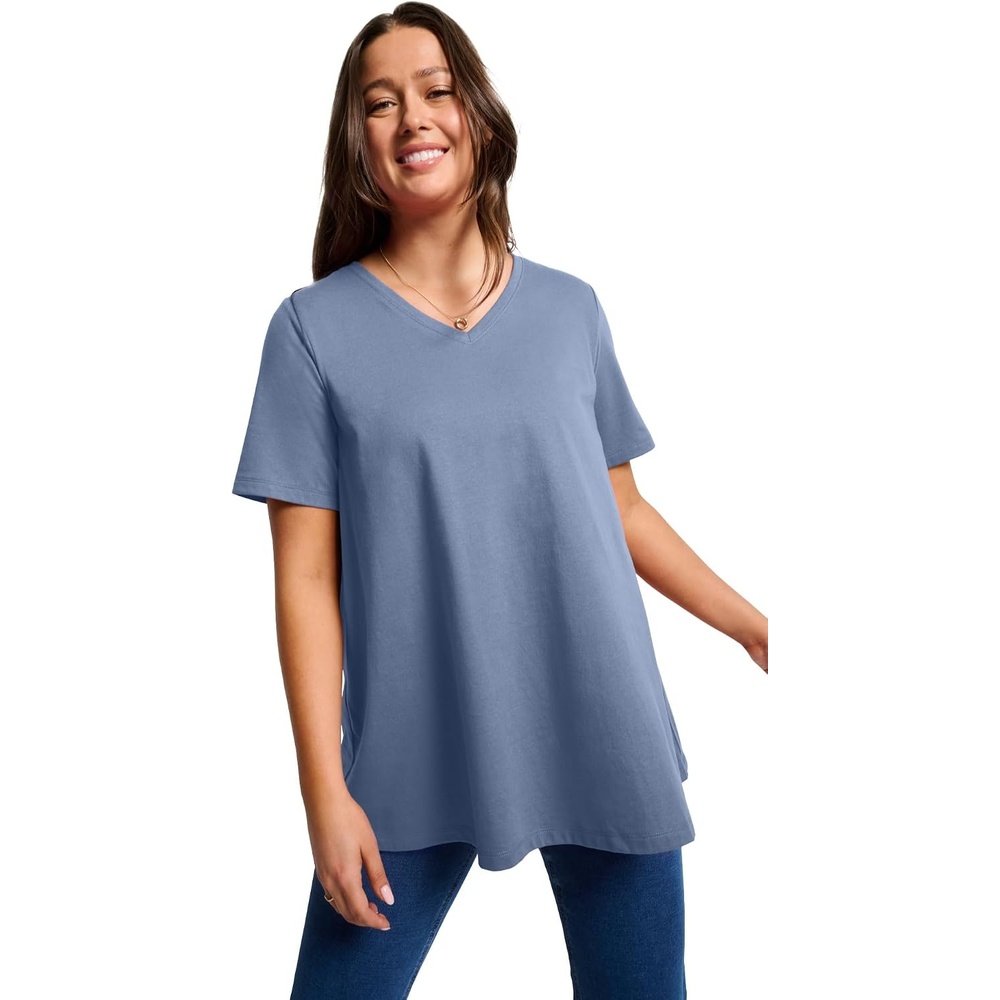 image:imageWoman Within Plus Size Builtin Bra VNeck ShortSleeve TeePale Indigo