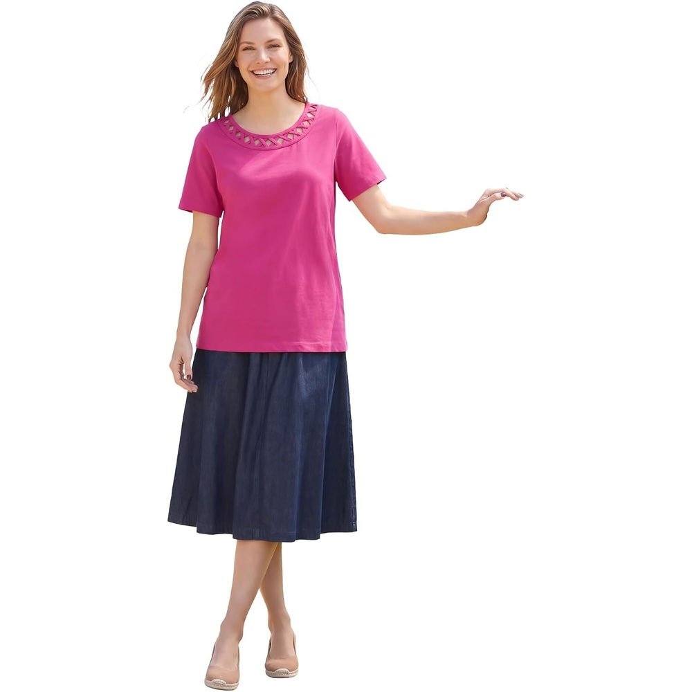 image:imageWoman Within Plus Size Lattice Neck TeeRaspberry