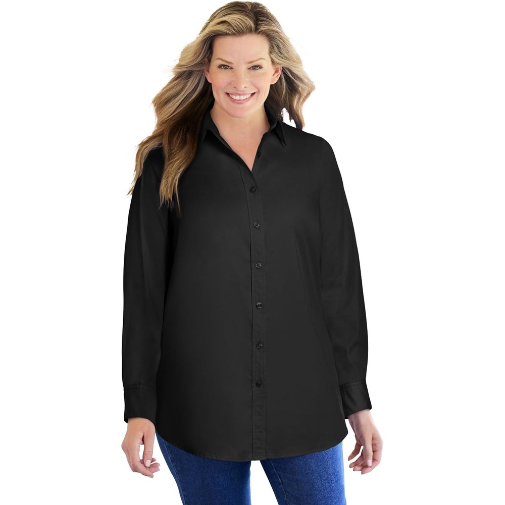 image:imageWoman Within Plus Size Perfect Long Sleeve ShirtBlack