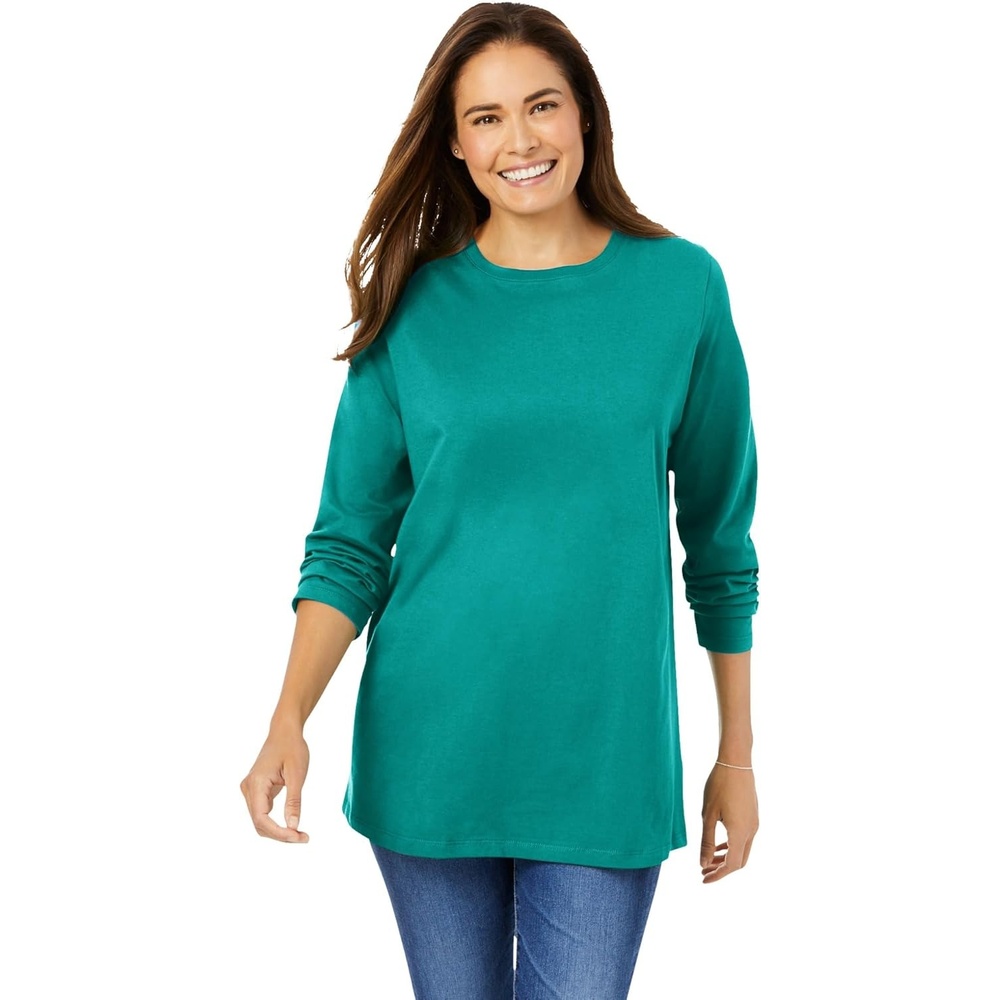 image:imageWoman Within Plus Size Perfect LongSleeve Crewneck Tee Petite AvailableWaterfall
