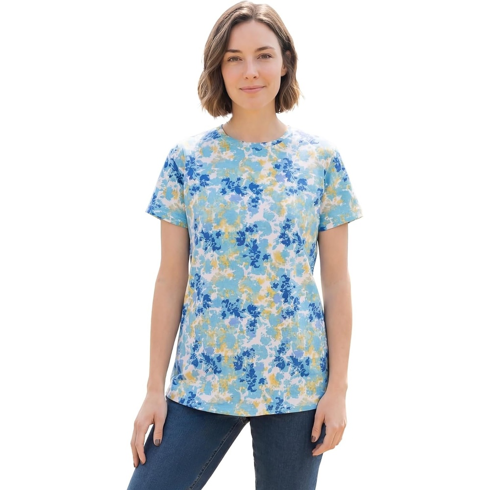 image:imageWoman Within Plus Size Perfect Printed ShortSleeve Crewneck TeeWhite Painted Floral