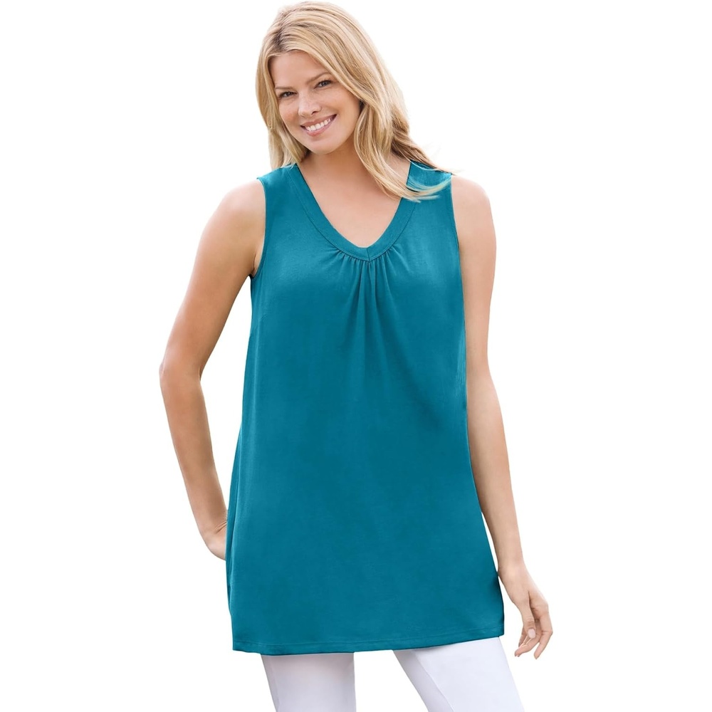 image:imageWoman Within Plus Size Perfect Sleeveless Shirred VNeck TunicDeep Teal