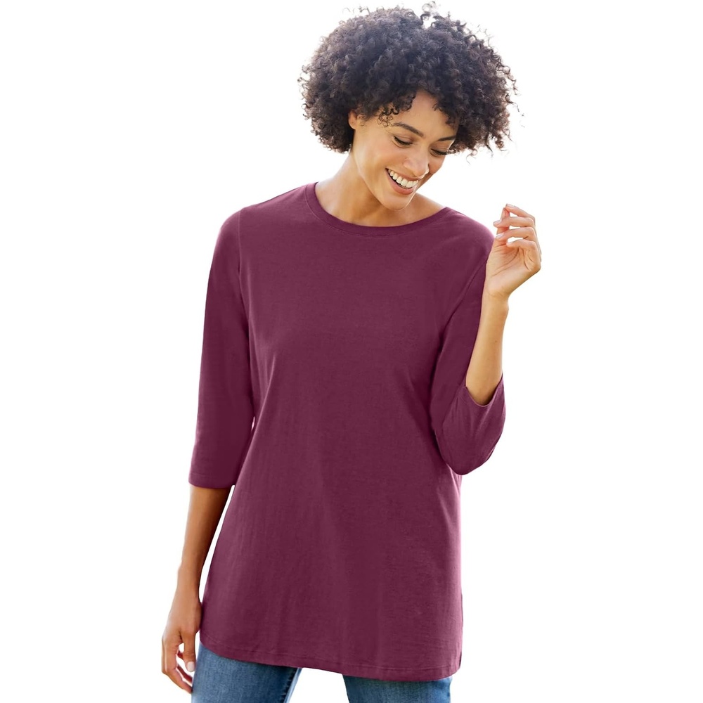 image:imageWoman Within Plus Size Perfect ThreeQuarter Sleeve Crewneck TeeDeep Claret