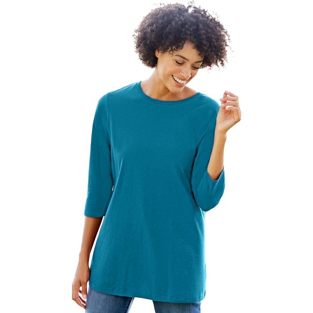 image:imageWoman Within Plus Size Perfect ThreeQuarter Sleeve Crewneck TeeDeep Teal
