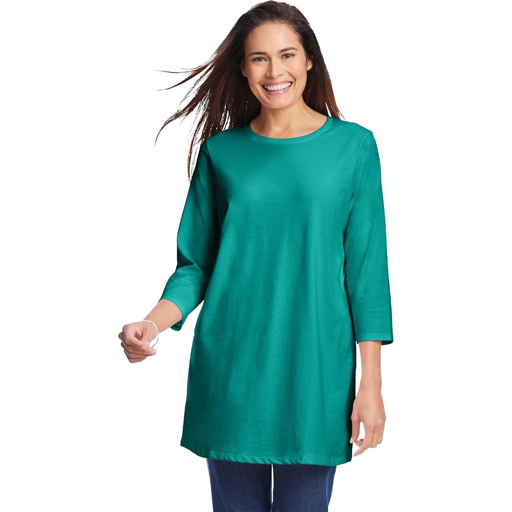 image:imageWoman Within Plus Size Perfect ThreeQuarter Sleeve Crewneck TunicWaterfall