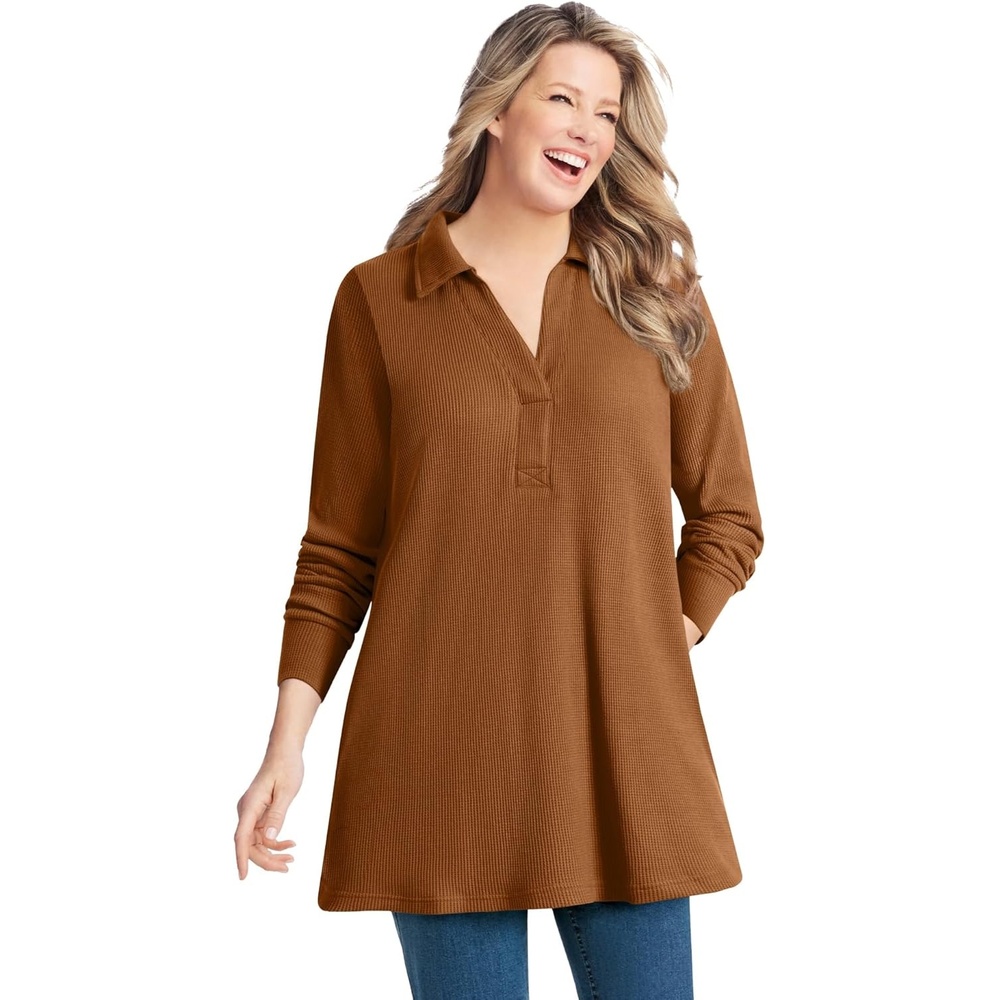 image:imageWoman Within Plus Size Relaxed WaffleThermal TunicAntique Copper