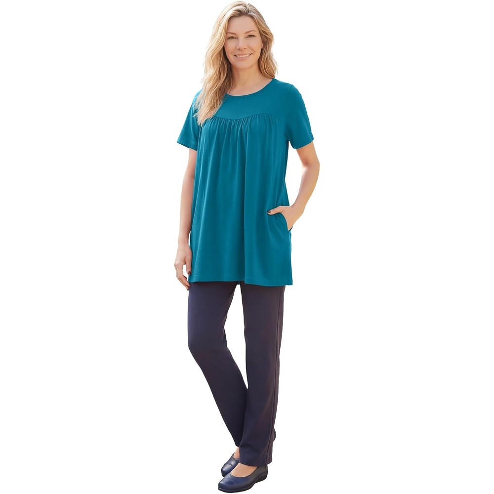 image:imageWoman Within Plus Size Shirred Yoke Swing TunicDeep Teal