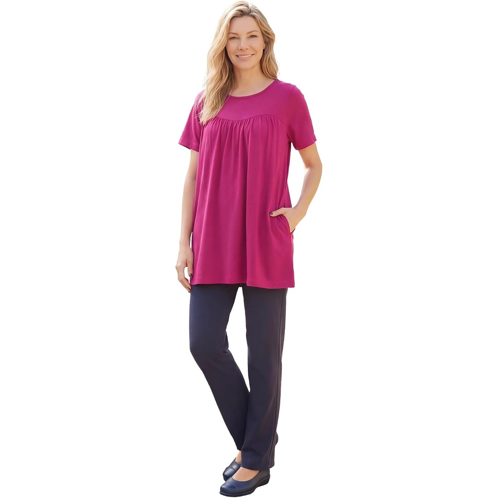 image:imageWoman Within Plus Size Shirred Yoke Swing TunicRaspberry