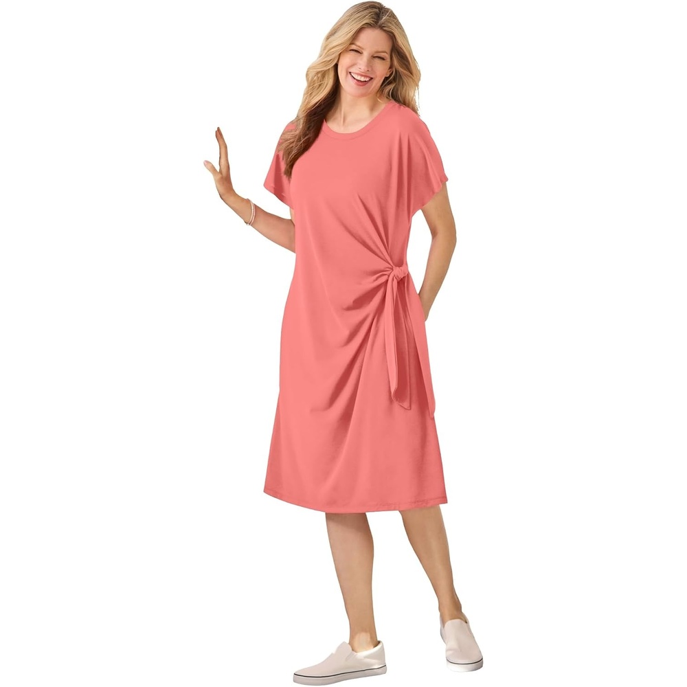 image:imageWoman Within Plus Size Side Knot Tee DressSweet Coral