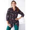 Woman Within Plus Size No Iron Three-Quarter Sleeve Peachskin Shirt(Emerald Green Mosaic)