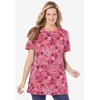 Woman Within Plus Size Perfect Printed Crewneck Tunic(Emerald Green Field Floral)