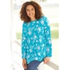 Woman Within Plus Size Perfect Printed Long-Sleeve Crewneck Tunic(Ivory Claret Floral Vine)