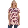 Woman Within Plus Size Perfect Printed Crewneck Tunic(Ivory Claret Floral Vine)
