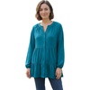 Woman Within Plus Size Tiered A-Line Button-Down Long-Sleeve Knit Tunic(Deep Teal)