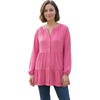 Woman Within Plus Size Tiered A-Line Button-Down Long-Sleeve Knit Tunic(Peony Petal)