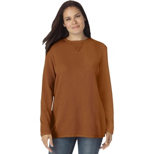 Woman Within Long-Sleeve Crewneck Soft Waffle Knit Thermal Shirt(Antique Copper)