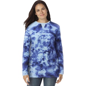 Woman Within Long-Sleeve Crewneck Soft Waffle Knit Thermal Shirt(Navy Tie Dye)