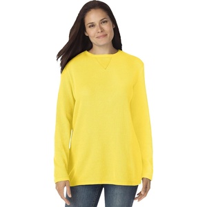 Woman Within Long-Sleeve Crewneck Soft Waffle Knit Thermal Shirt(Primrose Yellow)