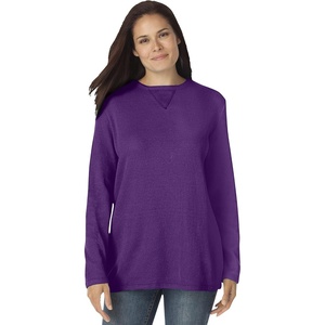 Woman Within Long-Sleeve Crewneck Soft Waffle Knit Thermal Shirt(Radiant Purple)